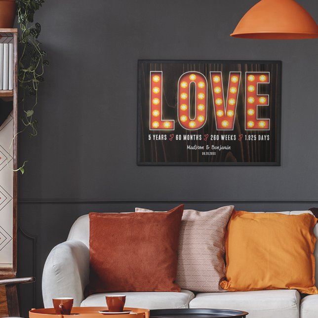 Affiche Retro Milestone 5e Anniversaire Amour personnalisé (Créateur téléchargé)