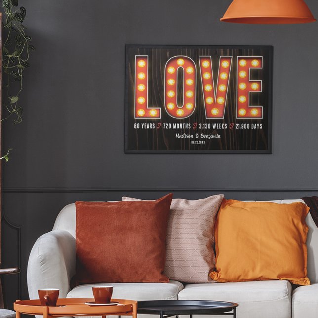 Affiche Retro Milestone 60th Anniversary Personalized Love (Créateur téléchargé)
