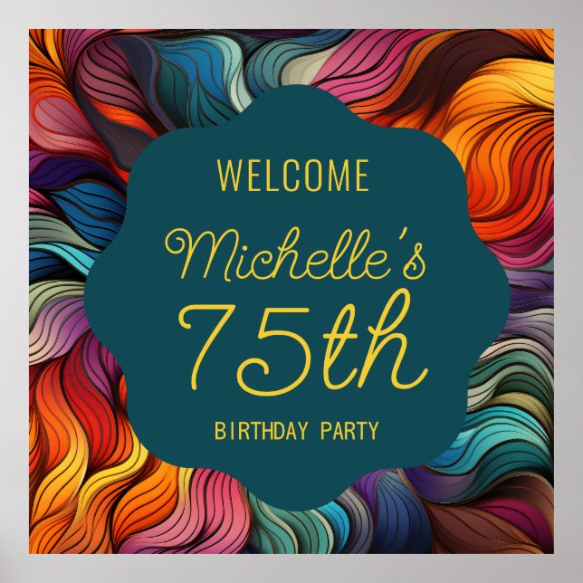 Affiche Retro Modern Teal Orange Psychedelic 75th Birthday (Devant)
