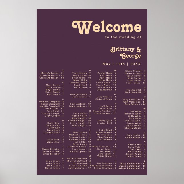 Affiche Rétro moderne | Siège Alphabétique Violet foncé (Devant)