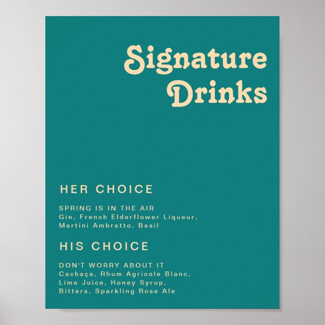 Affiche Rétro moderne | Signature Turquoise Signet boisson (Devant)