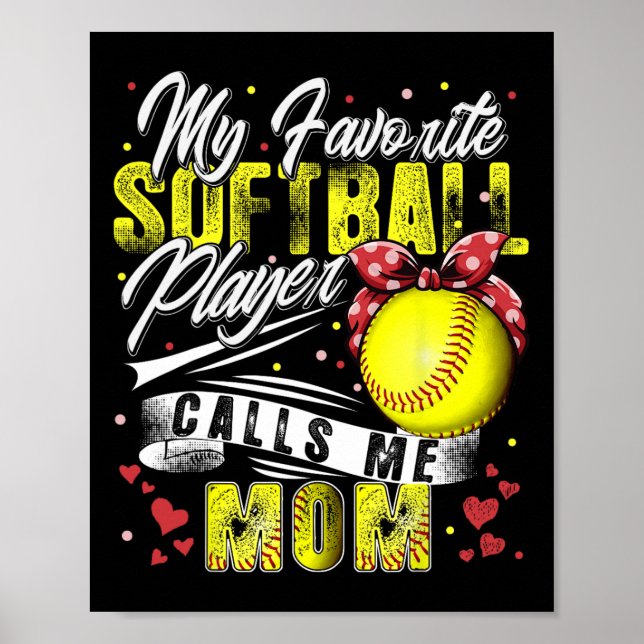 Affiche Rétro Mon Joueur De Softball Favori M'Appelle Mama (Devant)