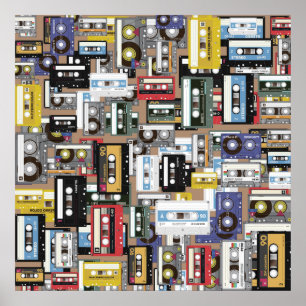 Affiche Rétro motif d'enregistreur à cassettes