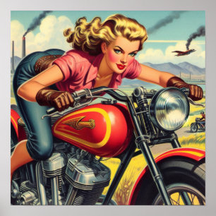 Affiche Retro Motorcicle Pin up