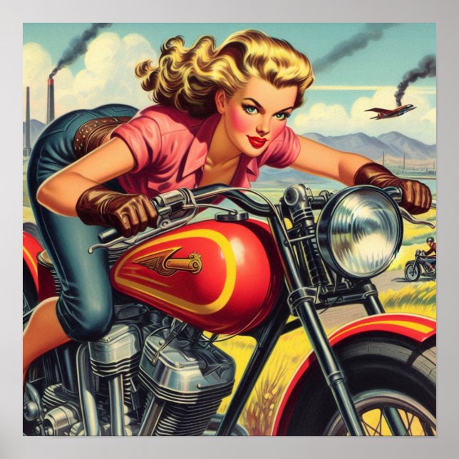 Affiche Retro Motorcicle Pin up (Devant)