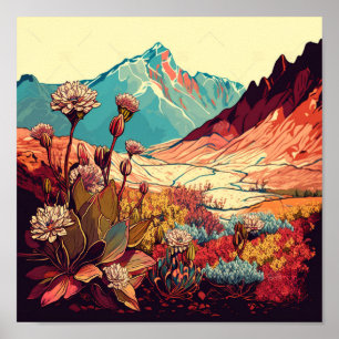 Affiche Retro Mountains Landscape Illustration Artistic