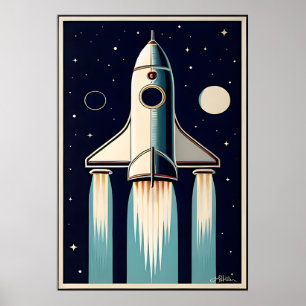 Affiche Retro Navette Spatiale des Années 50 de l'Ère Spat