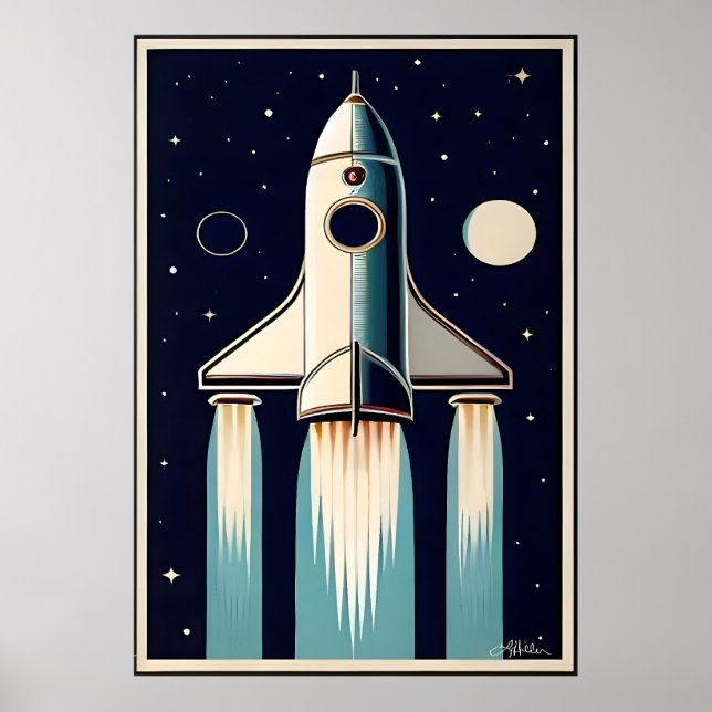 Affiche Retro Navette Spatiale des Années 50 de l'Ère Spat (Devant)