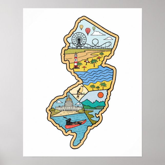 Affiche Retro New Jersey Cape May Atlantic City Souvenir (Devant)