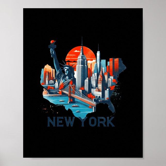 Affiche Retro New York Skyline Silhouette  (Devant)