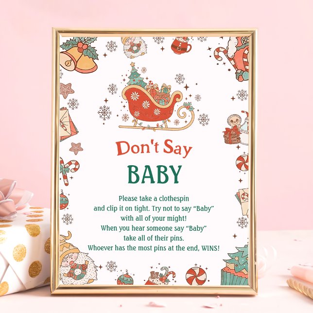 Affiche Retro Noël "Don't Say Baby" Baby shower Jeu (Créateur téléchargé)
