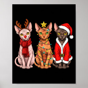 Affiche Rétro Noël Sphynx Chat Père Noël Renne 