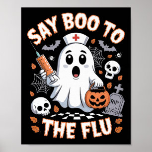 Affiche Retro Nurse Ghost Halloween Vaccine Dit Boo À