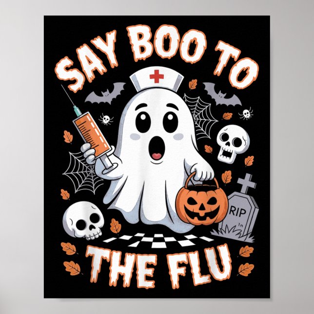 Affiche Retro Nurse Ghost Halloween Vaccine Dit Boo À (Devant)