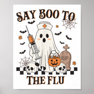 Affiche Retro Nurse Ghost Halloween Vaccine Dit Boo À