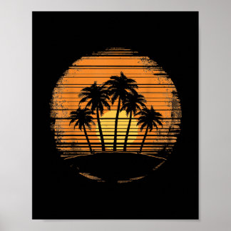 Affiche Retro Palm Tree Sunset Summer Beach Vintage Tropic