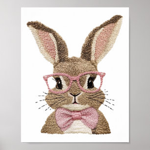 Affiche Retro Pâques Faux Broderie Bunny de mignons cadeau