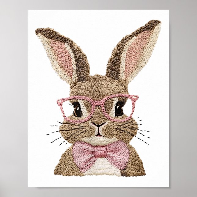 Affiche Retro Pâques Faux Broderie Bunny de mignons cadeau (Devant)