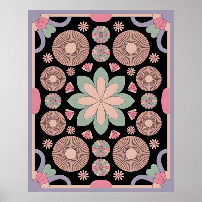 Affiche Retro Pastel Floral Mandala Symmetry (Devant)