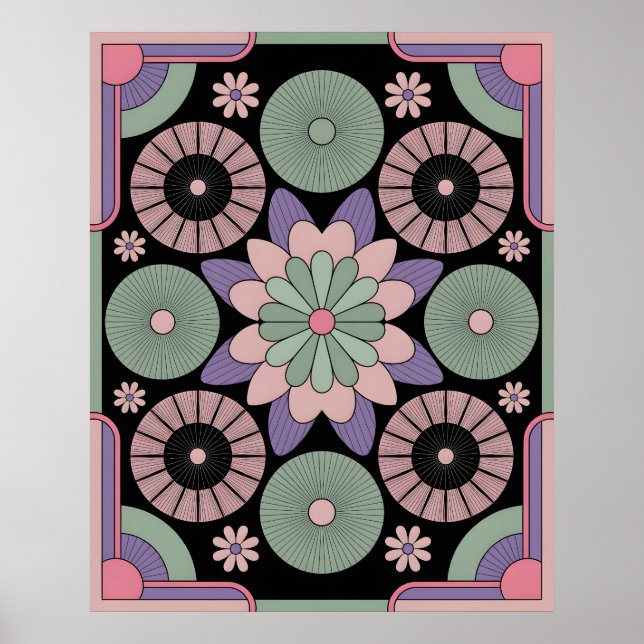 Affiche Retro Pastel Floral Mandala Symmetry (Devant)
