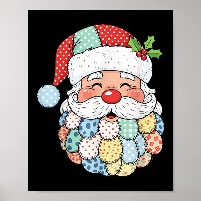 Affiche Retro Patchwork Santa Claus Christmas Preppy Xmas  (Devant)