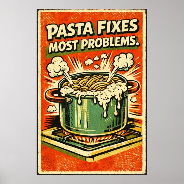Affiche Rétro Pâtes – “Les Pâtes Résolvent la Plup (Devant)