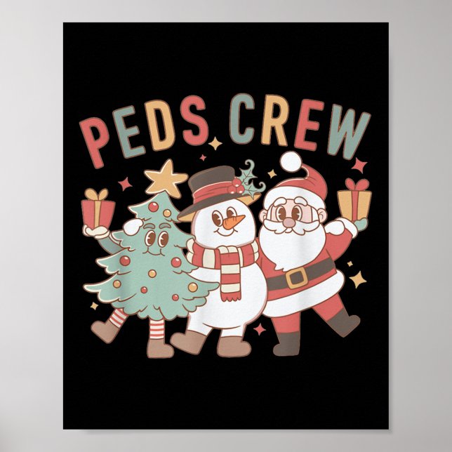 Affiche Retro Peds Crew Christmas Pediatric Nurse Nursing  (Devant)