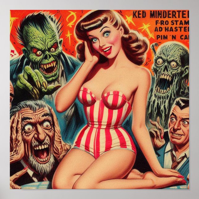 Affiche Rétro Pin-up et Monstres (Devant)