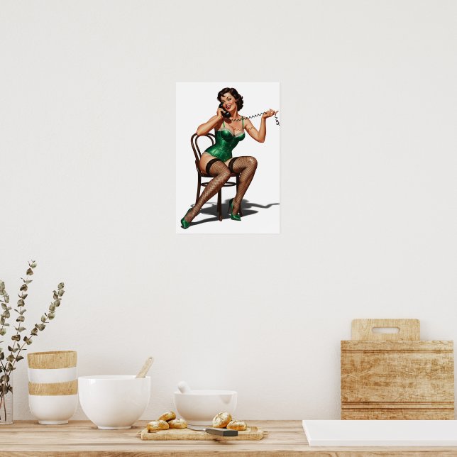 Affiche Retro Pin-up Girl avec chaussures vertes (Cuisine)