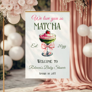 Affiche Retro Pink Bow Love You Matcha Baby shower Bienven