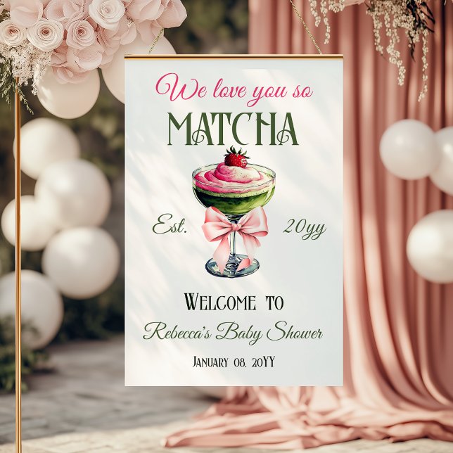 Affiche Retro Pink Bow Love You Matcha Baby shower Bienven (Créateur téléchargé)