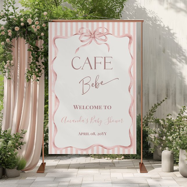 Affiche Retro Pink Cafe Bebe Coffee Baby Shower Welcome (Créateur téléchargé)