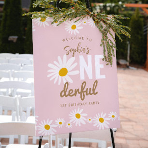 Affiche Retro Pink Daisy ONE derful 1st Birthday Party