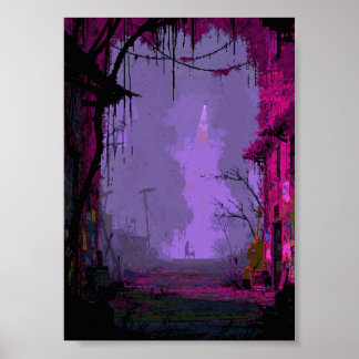 Affiche Rétro Pixel Art Envahi par la végétation Dystopiqu