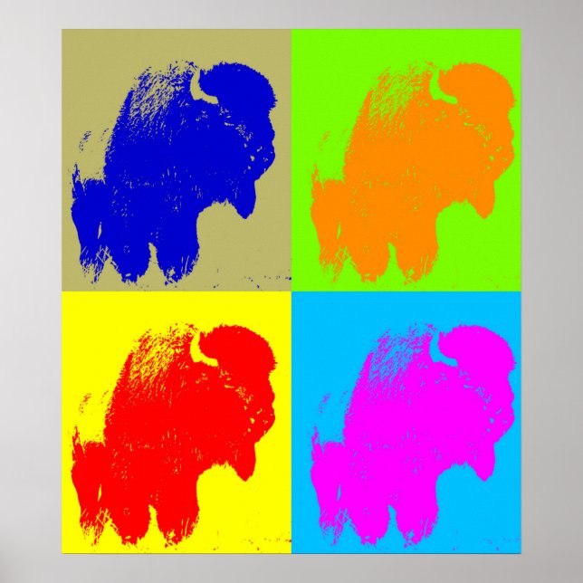Affiche Retro Pop Art Bison Buffalo (Devant)