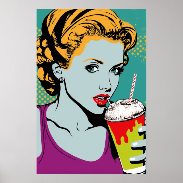 Affiche Retro Pop Art Milkshake Girl (Devant)