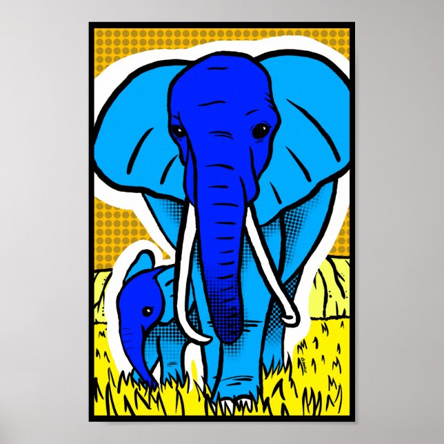 Affiche Retro Popart Elephant (Devant)