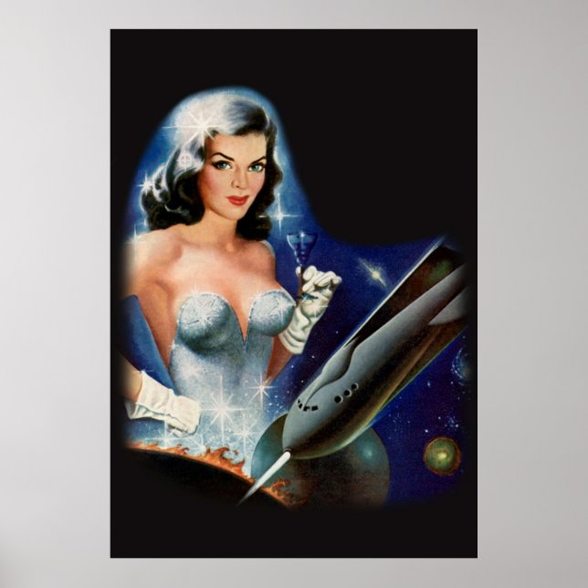 Affiche Retro Pulp Science Fiction Femme dans l'espace ext (Devant)