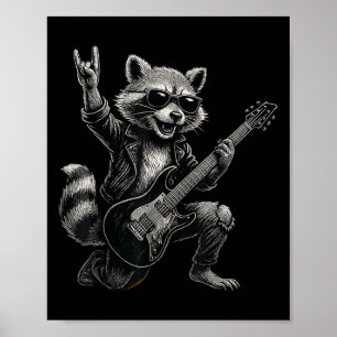 Affiche Retro Raccoon Rock Music Cadeau Hommes Enfants Fem