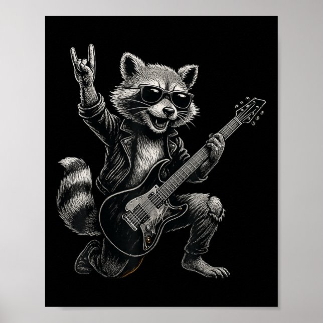 Affiche Retro Raccoon Rock Music Cadeau Hommes Enfants Fem (Devant)