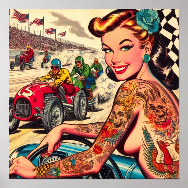 Affiche Retro Racing Pin-up (Devant)