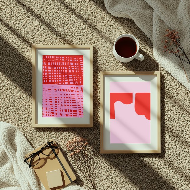 Affiche Retro Red and Pink Abstract Grid  (Créateur téléchargé)