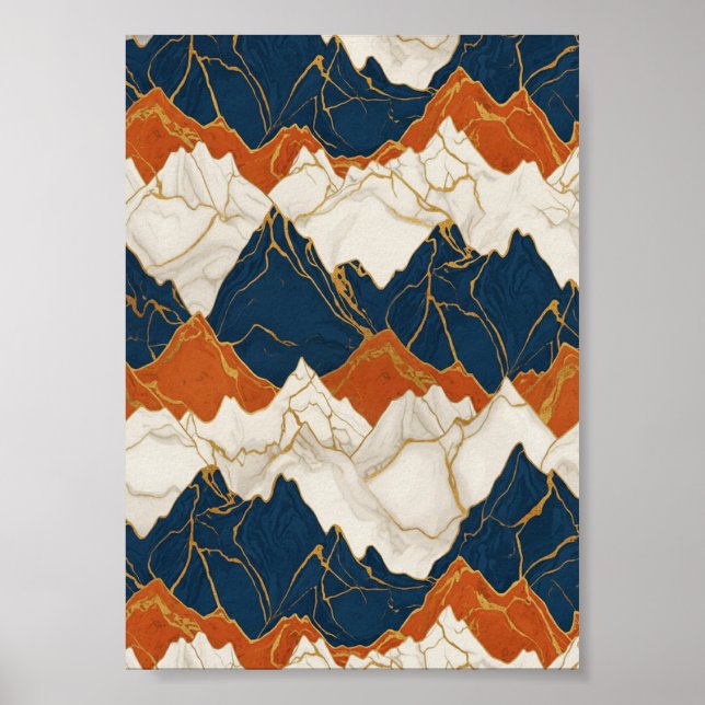 Affiche Retro Red Blue Mountain Landscape Art (Devant)