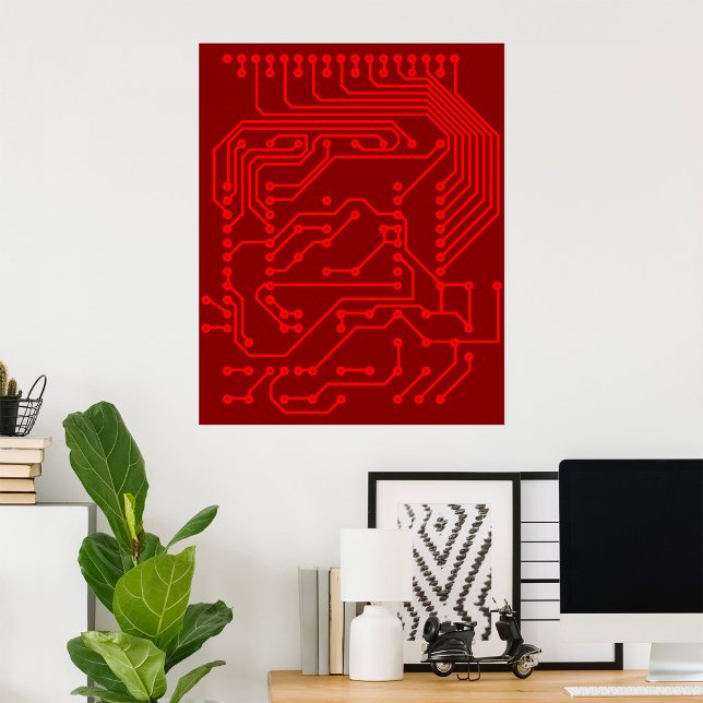 Affiche Retro Red Circuit Board Tech Pattern (Créateur téléchargé)