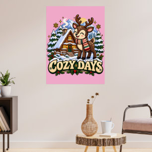 Affiche Rétro Renne Jours Cosy