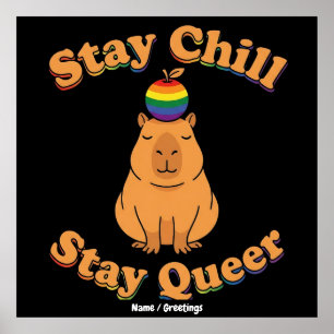 Affiche Rétro Restez Calme Restez Queer Capybara Arc-en-Ci