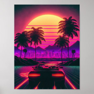 Affiche Retro Ride : Racing the Sunset's Synthwaves