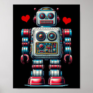 Affiche Rétro Robot Cœur Saint-Valentin Enfants Tout-Petit