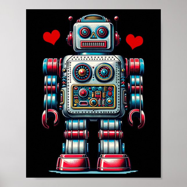 Affiche Rétro Robot Cœur Saint-Valentin Enfants Tout-Petit (Devant)