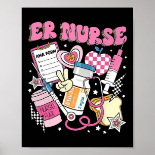 Affiche Retro Rose Er Infirmière Funny Urgence Salle Rn